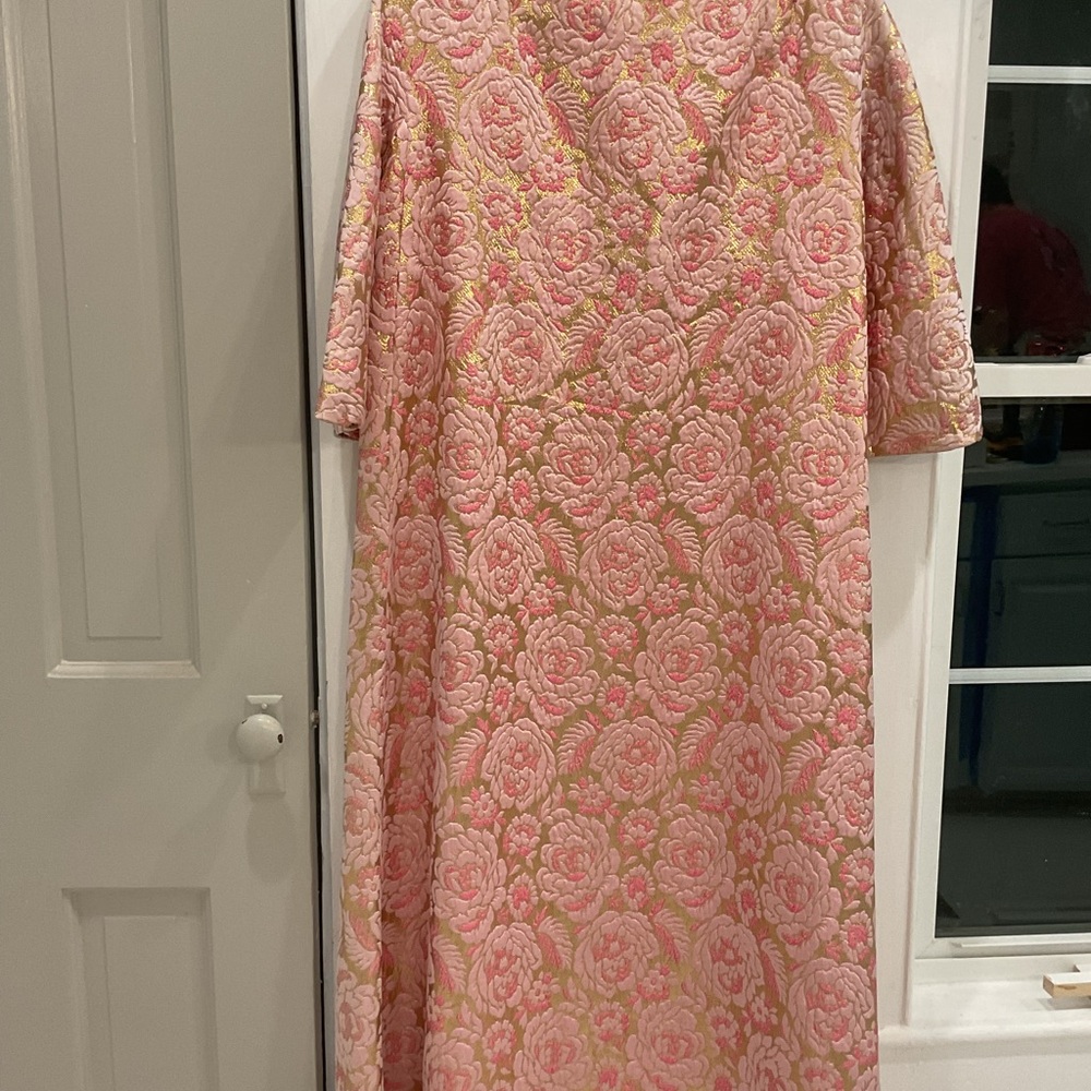 Vintage Designer Metallic Brocade Long Pink & Gold Opera Coat - Picture 9 of 16